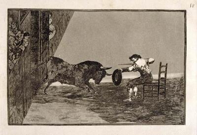 18/ Temeridad de Martincho en la plaza de Zaragoza - Estampa — Goya y Lucientes, Francisco de (Lugar de nacimiento: Fuendetodos, 1746 - Lugar de defunción: Burdeos, 1828)