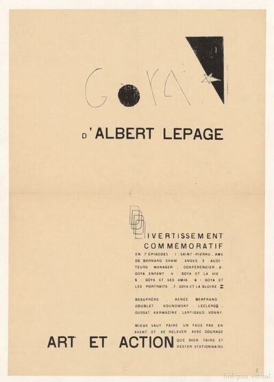 Goya d'Albert Lepage. Divertissement commémoratif en épisodes... Art et Action : [affiche] / bois gravé par [Joé Chaine] — Chaine, Joé. Suspected burner