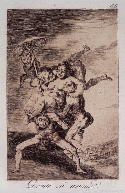 Una mujer obesa portada por tres demonios — Francisco de Goya