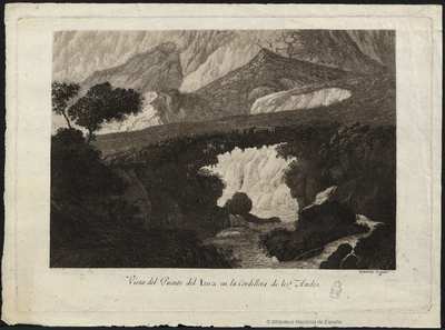 Vista del puente del Inca en la cordillera de los Andes [Material gráfico] — Brambilla, Fernando, 1763-1834