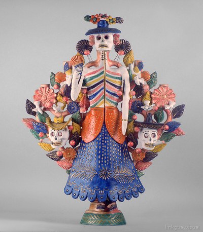 Candelabro con Catrina y calaveras — No identificado