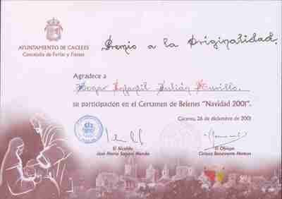 Diploma del Ayuntamiento de Cáceres a favor del Hogar Infantil "Julian Murillo" — Hogar Infantil Julián Murillo (Cáceres, España)