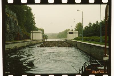 Murillo, a tugboat from Enso-Gutzeit, tows a large bunch in the canal — No identificado
