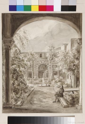 Jardín de la casa de Murillo, Sevilla - Dibujo — Carderera y Solano, Valentín (Lugar de nacimiento: Huesca (c), 1796 - Lugar de defunción: Madrid, 1880)