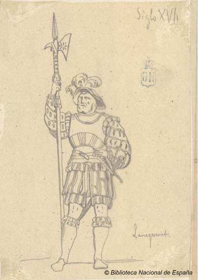Dibujo de un lansquenete del siglo XVII