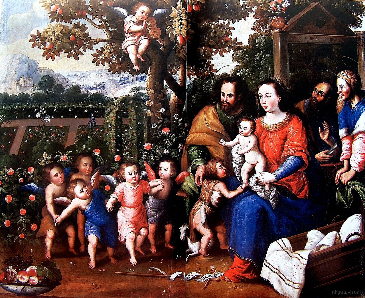 Diego Quispe Tito - La Sagrada Familia con ángeles danzando (Museo de Santa Catalina, Cuzco)