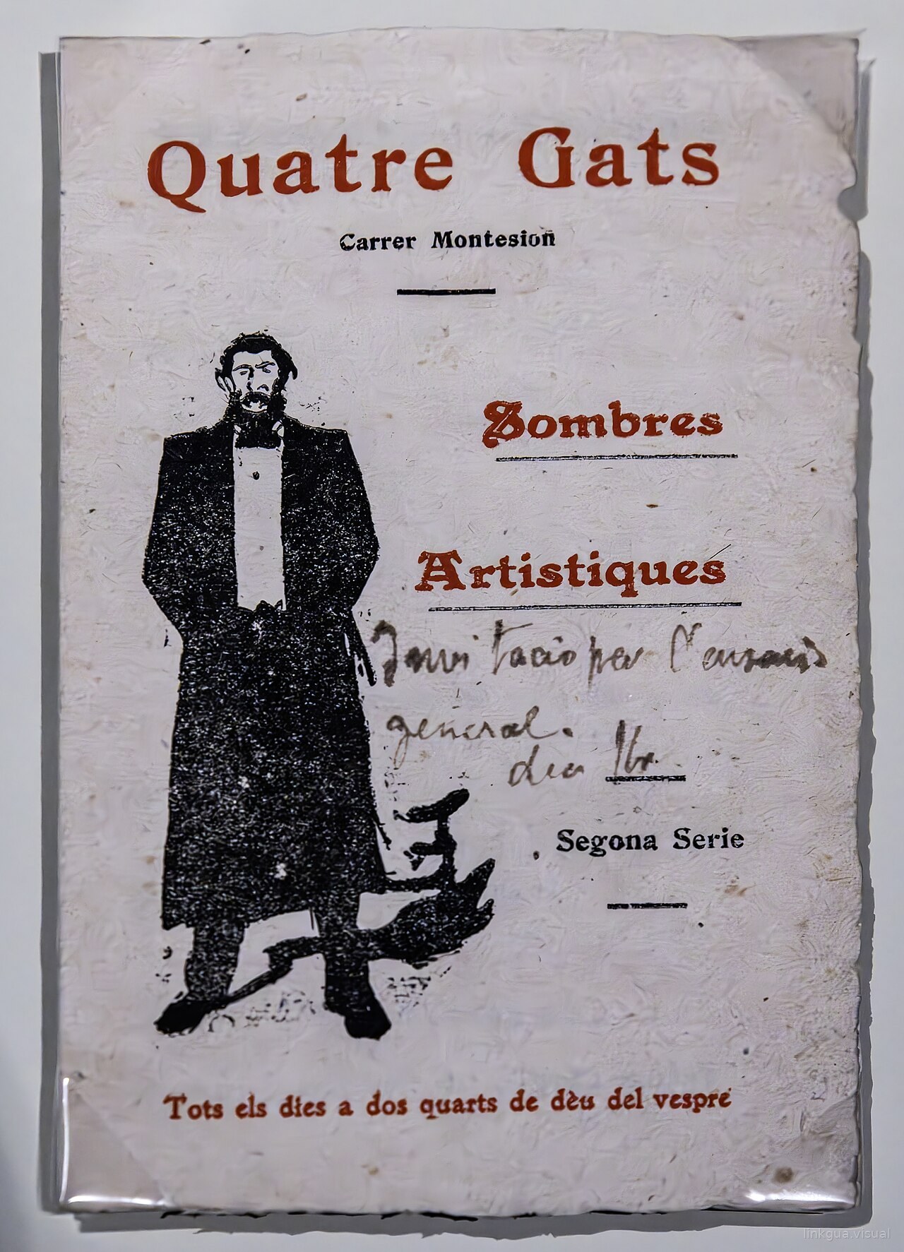 (Barcelona) Quatres Gats. Carrer Montesion. Sombres Artistiques, segona serie. Tots els dies a dos q — Ramón Casas