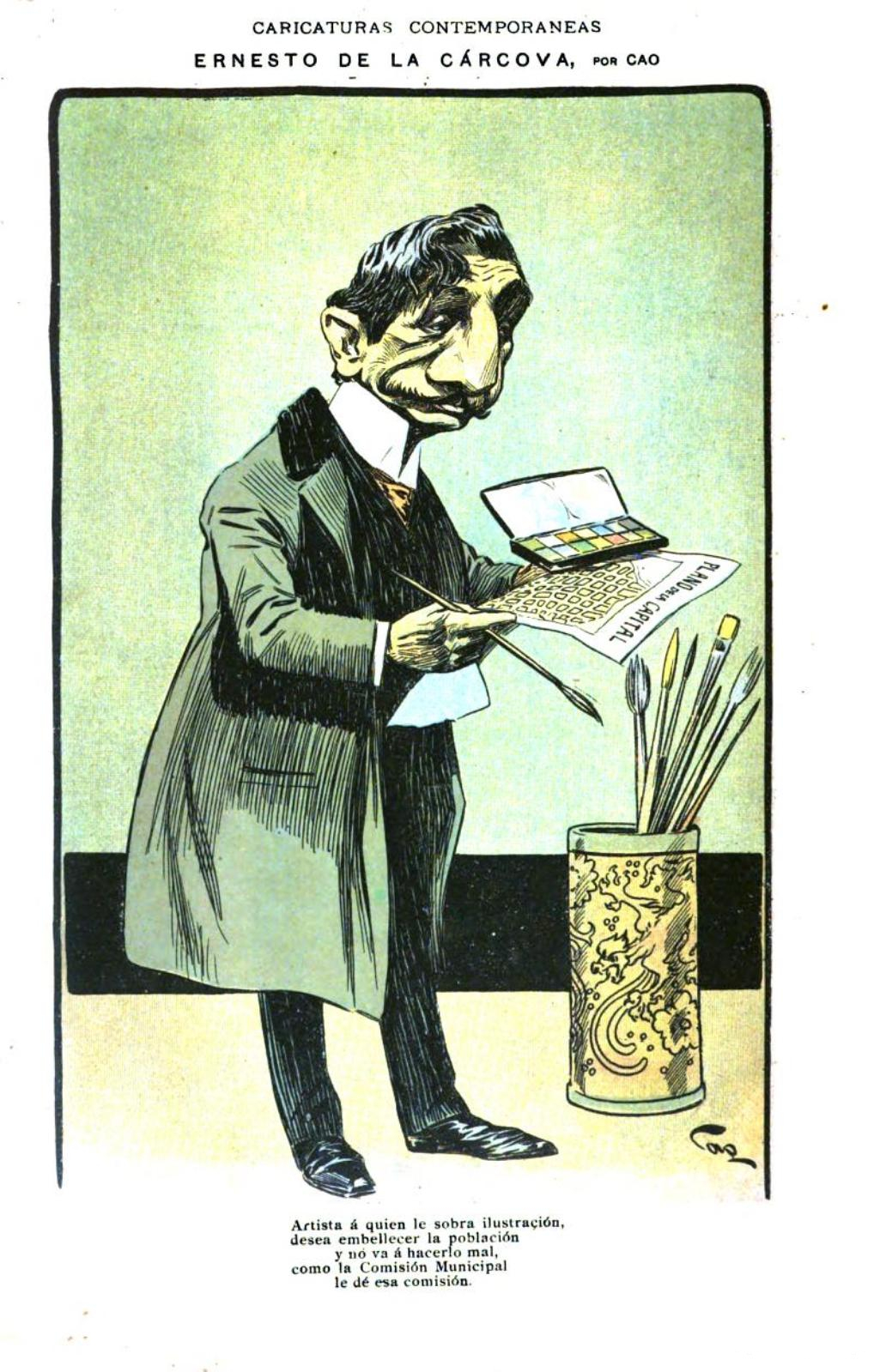 1903-06-27, Caras y Caretas, Caricaturas contemporáneas, Ernesto de la Cárcova, Cao.jpeg — Ernesto De La Carcova