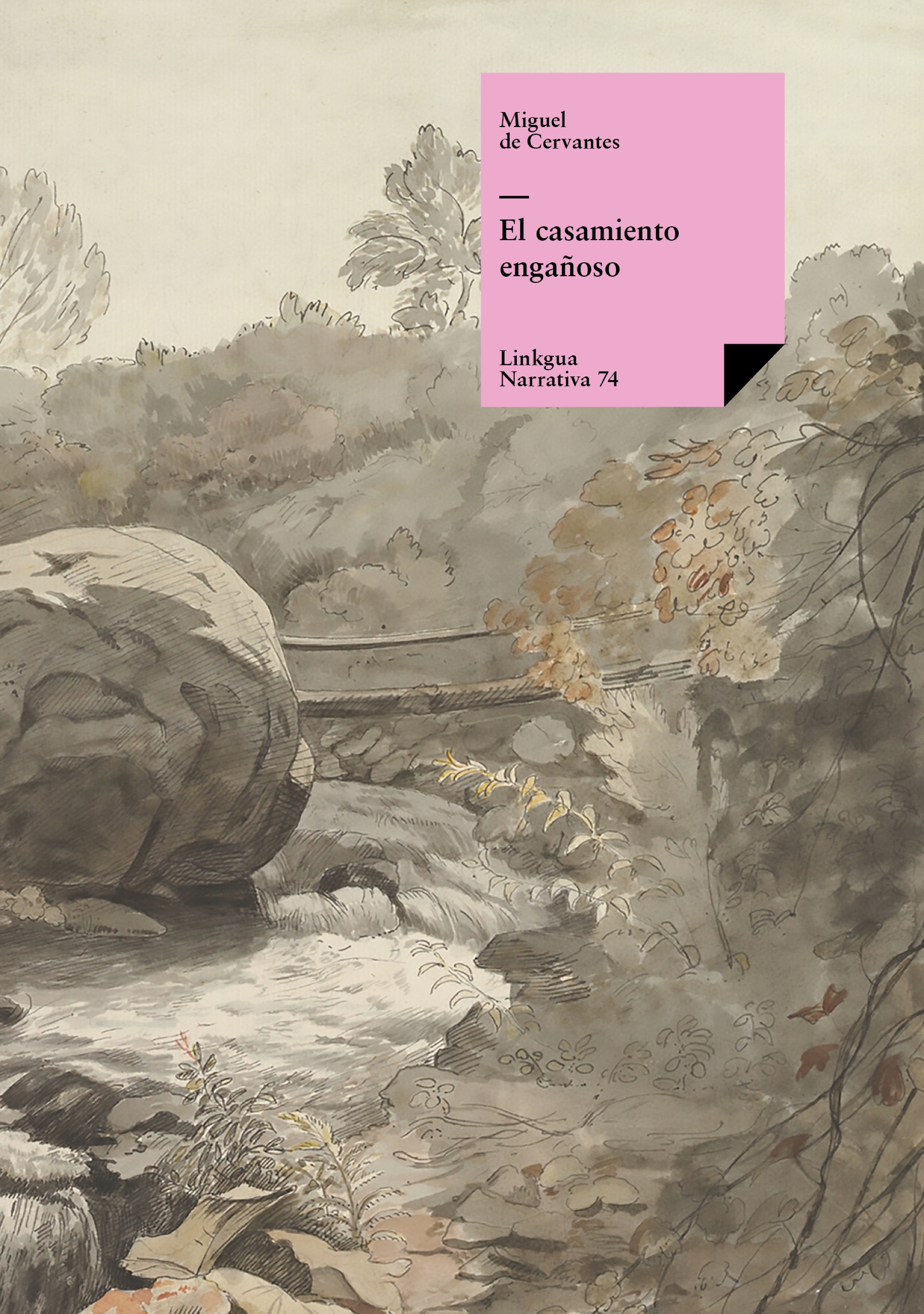 Ilustración de un paisaje fluvial con rocas y abundante vegetación