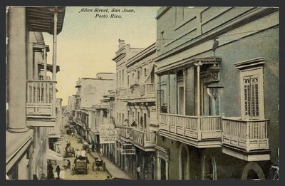 Es una postal ilustrada de Allen Street en San Juan — No identificado