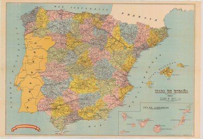 Mapa de España, con un estilo cartográfico detallado y colorido — No identificado