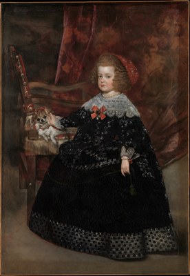 Un retrato infantil de una niña vestida con un elegante traje oscuro y… — No identificado