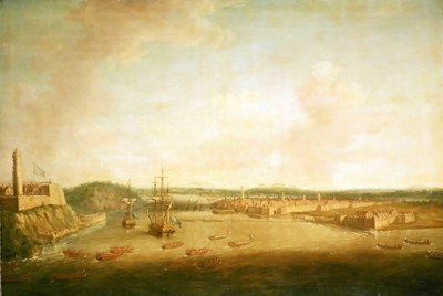 Un puerto con barcos y edificaciones — No identificado