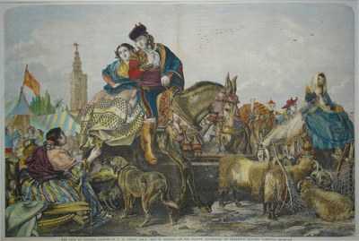 La ilustración captura la vibrante atmósfera de una feria en Sevilla