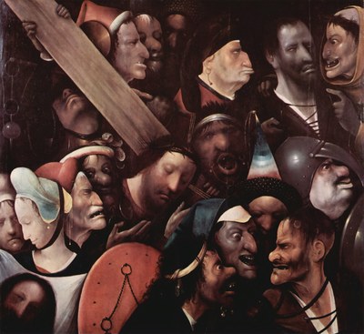 Una multitud de rostros expresivos y grotescos que giran en torno a la… — No identificado