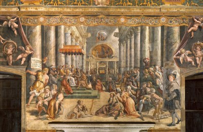 Fresco del siglo XVII, probablemente una portada ilustrada para la… — No identificado