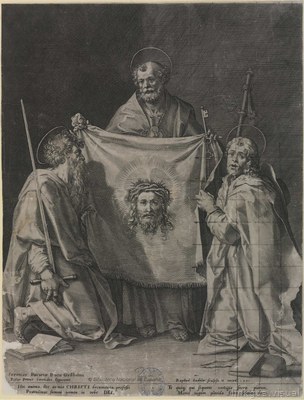 Christ's Head on Veronica's Veil Supported by Saints Peter, Paul and John