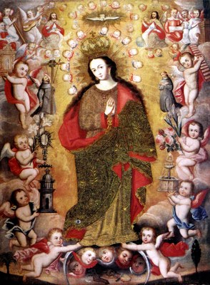 Inmaculada Concepción con santos franciscanos — Diego Quispe Tito