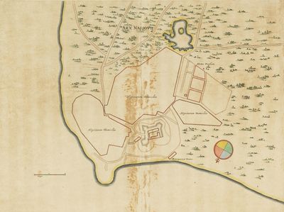 Mapa de la Arx Nassovi y sus alrededores — Georg Marcgraf