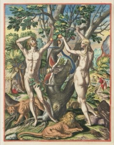 Adán y Eva en el Jardín del Edén con el árbol de la vida — John White