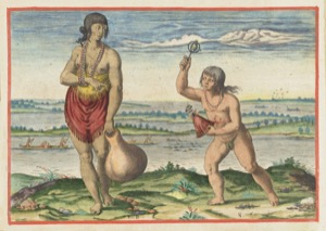 Indígenas americanos en un paisaje fluvial — John White