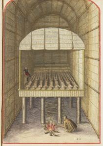 Representación de un tambo inca y sus habitantes — John White
