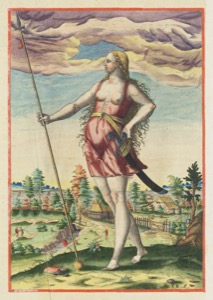 Figura femenina con lanza en un paisaje idealizado — John White