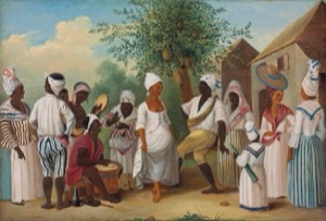 Escena de baile y música en ambiente rural caribeño — Agostino Brunias
