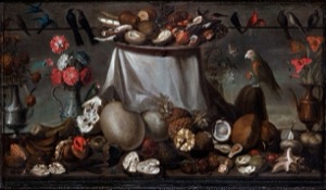 Naturaleza muerta exuberante con frutas, aves y flores — John White