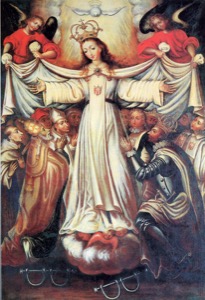Virgen de la Misericordia, protegiendo a la humanidad — Anónimo