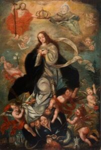 La Inmaculada Concepción rodeada de ángeles y figuras divinas — John White