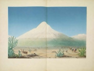 Volcán Nevado con Pobladores y Camélidos — Alexander von Humboldt