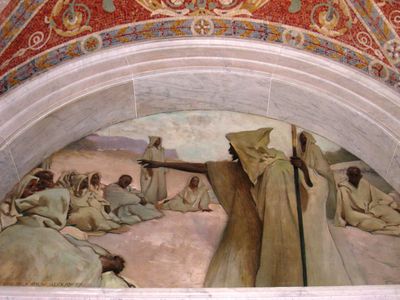 Un grupo de personas vestidas con túnicas en un paisaje desértico — John W. Alexander