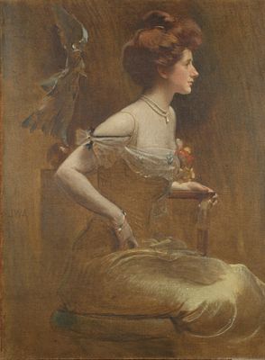 Retrato de una mujer con vestido dorado — J.W.A.