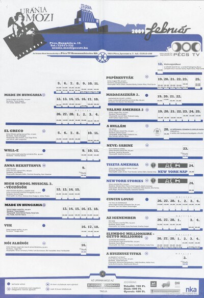 Programación de los cines de Pécs - Cine Uránia