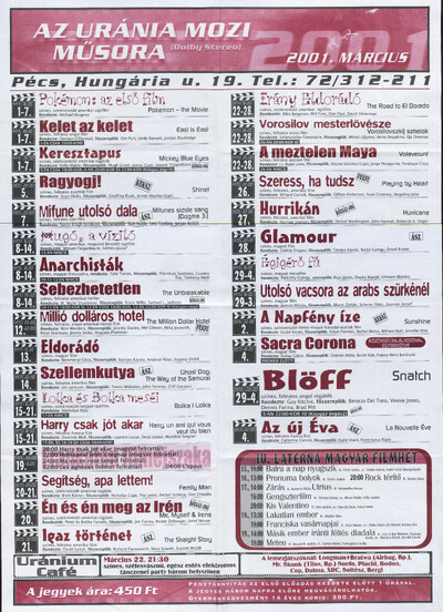 Programa de los cines de Pécs - Cine Uránia