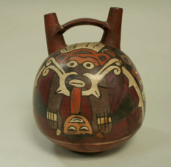 Double Spout and Bridge Bottle with Bird Demon — Nasca